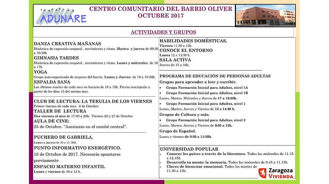 Actividades de Octubre en el Centro Comunitario