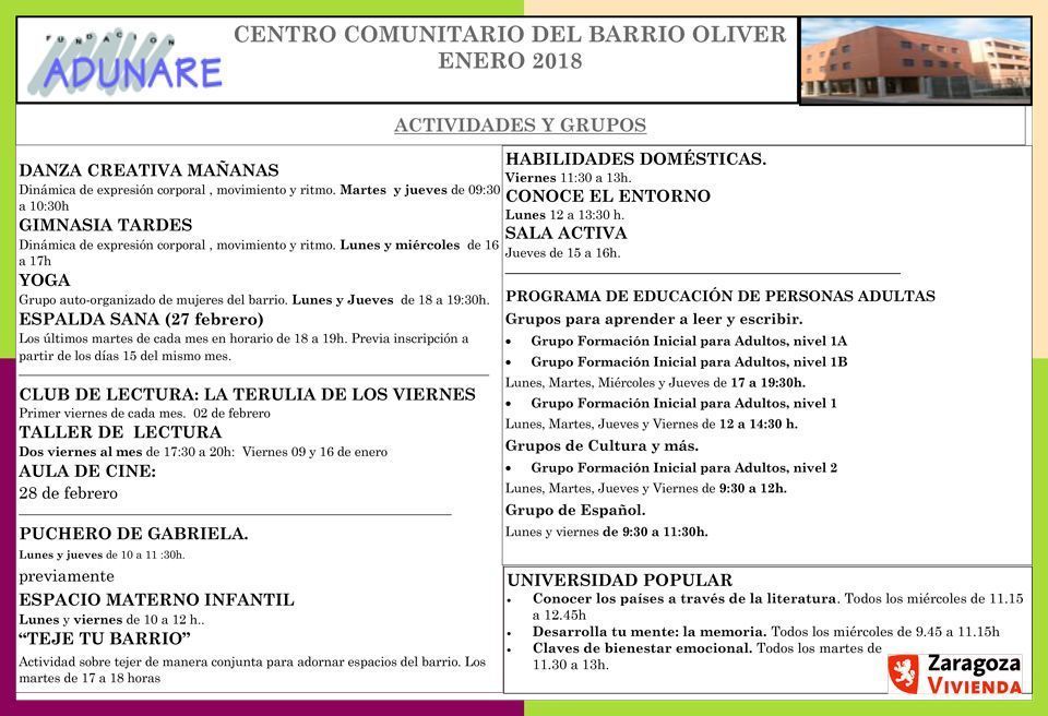 Actividades Febrero Centro Comunitario Oliver