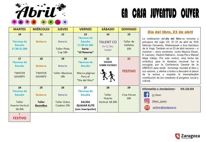 Actividades Caja Juventud Oliver Abril