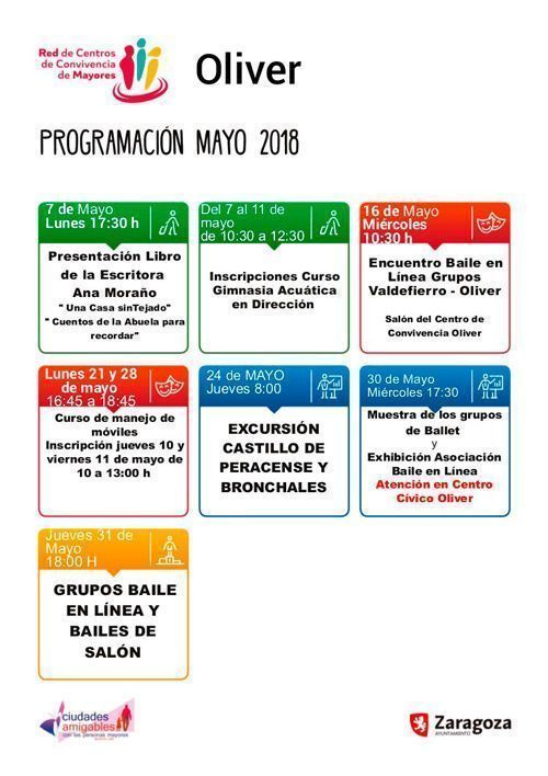 Centro de Convivencia de Mayores Oliver Programación de Mayo 2018