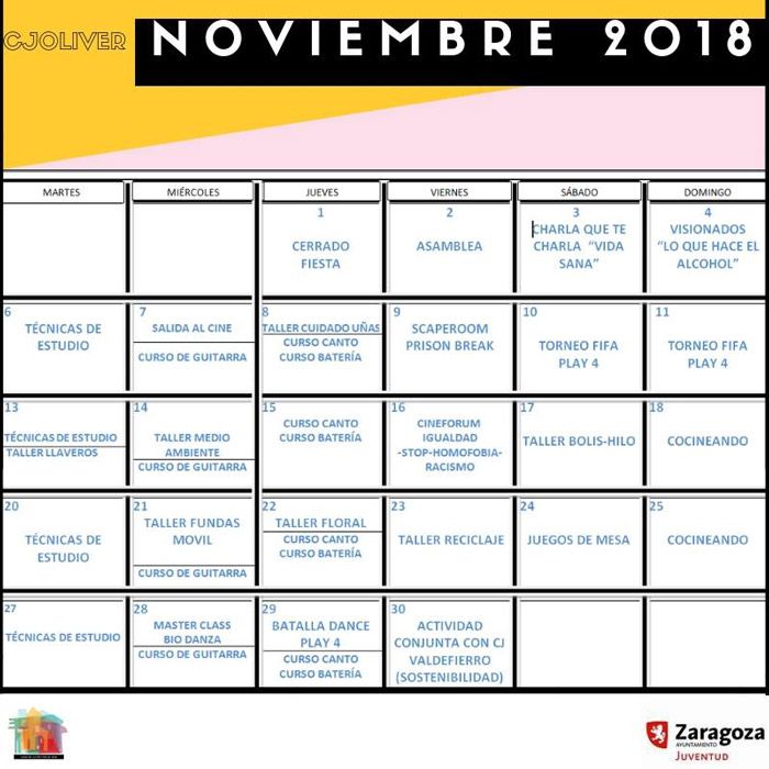 Casa de Juventud Oliver: Actividades noviembre 2018