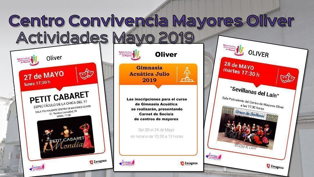 Centro de mayores Oliver: Actividades mayo 2019