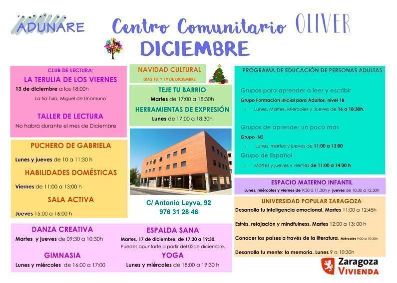 Centro Comunitario Oliver Actividades diciembre 2019