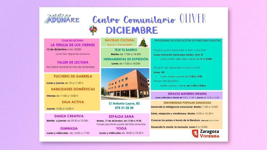 Centro Comunitario Oliver Actividades diciembre 2019