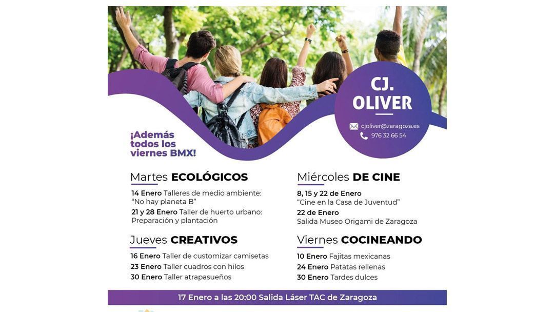Casa de Juventud Oliver: actividades para enero de 2020