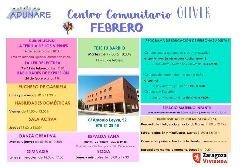 Actividades para febrero de 2020 en el Centro Comunitario Oliver