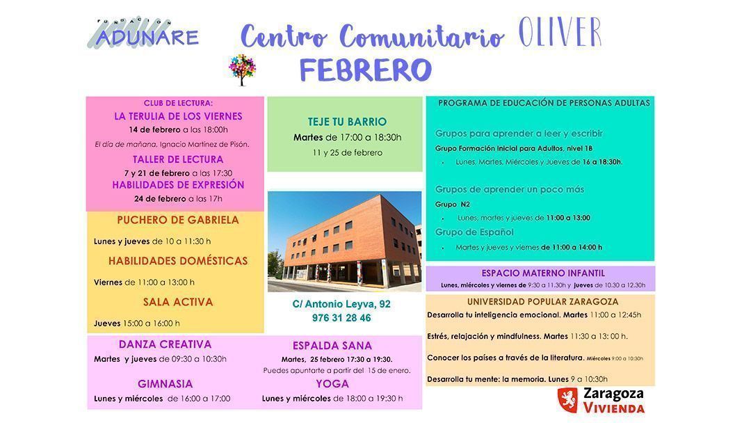 Actividades para febrero de 2020 en el Centro Comunitario Oliver