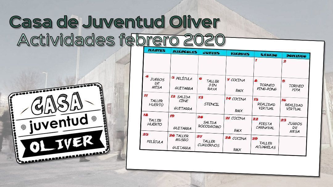 Actividades para febrero de 2020 en la Casa de Juventud Oliver